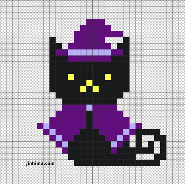 図案あり 魔法使いのネコ 魔女ねこ の作り方 アイロンビーズ パーラービーズ用ドット絵 人生は暇つぶし